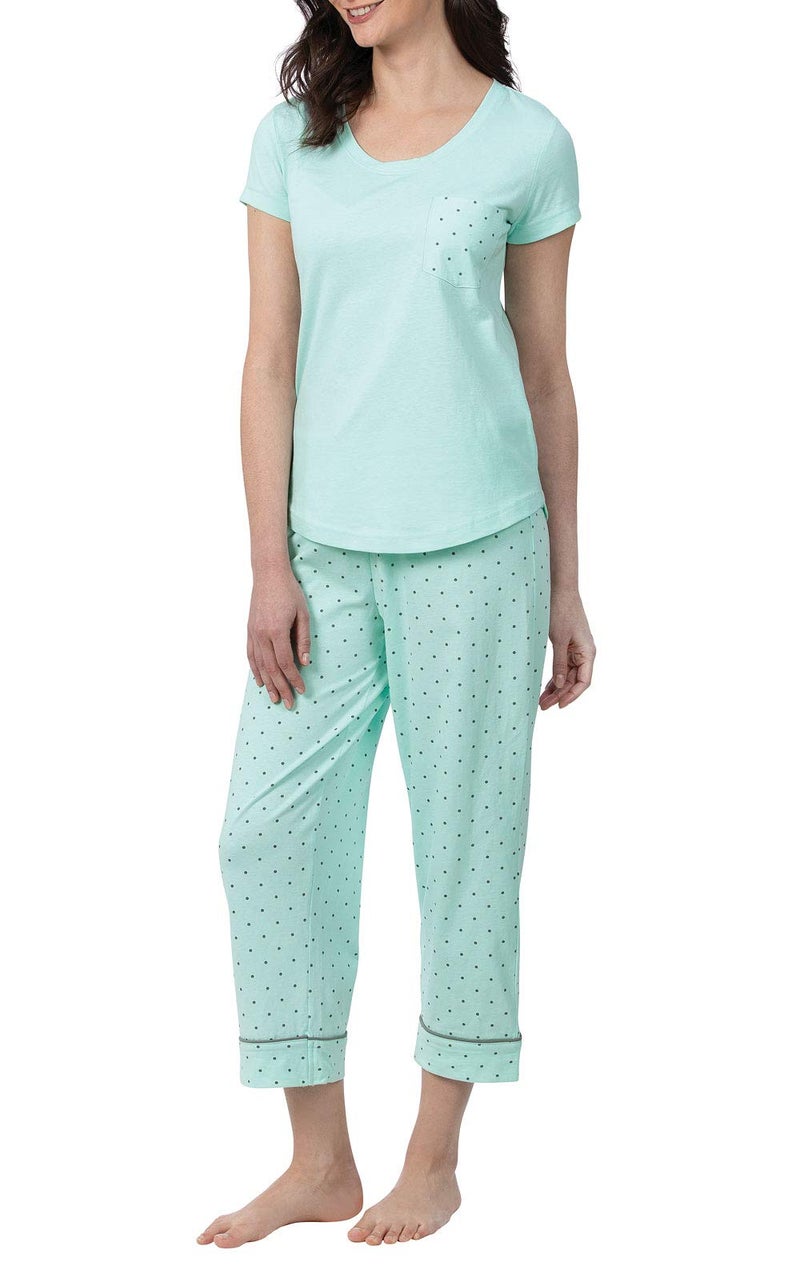 PajamaGram Womens Pajama Sets Cotton - Capri Pajamas, Mint, M, 8-10 - Image 1